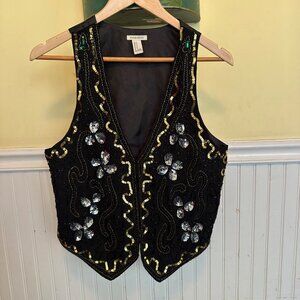 Forever 21 Black gold silver sequin vest hook closure M